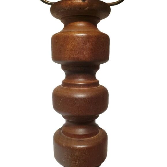 Antique Vintage GWTW Parlor Table Lamp 15" brass Turned wood base MCM Key Turn - Picture 2 of 9